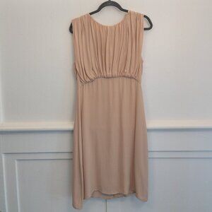 L’AGENCE 100% Pur Amour Ruffle Midi Dress – Nude Beige, Romantic & Refined